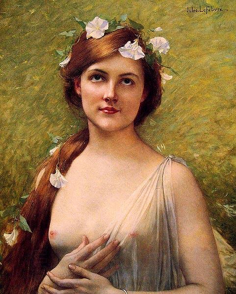 Jules Joseph Lefebvre Young Woman with Morning Glories in Her Hair China oil painting art